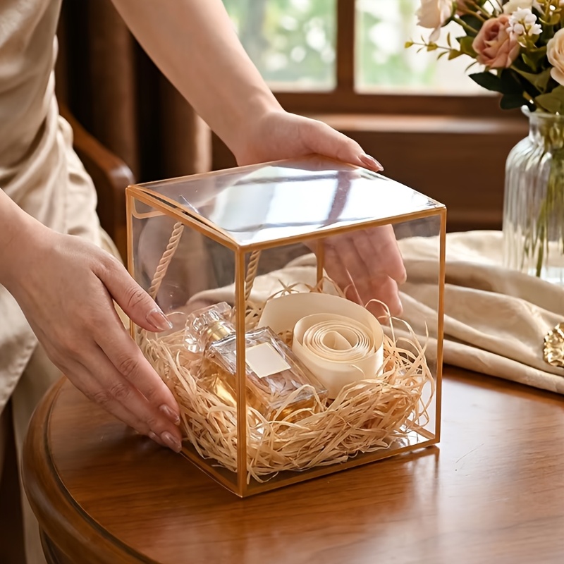 2pcs Transparent Gift Box with Long Rope Handle, Wedding Packaging